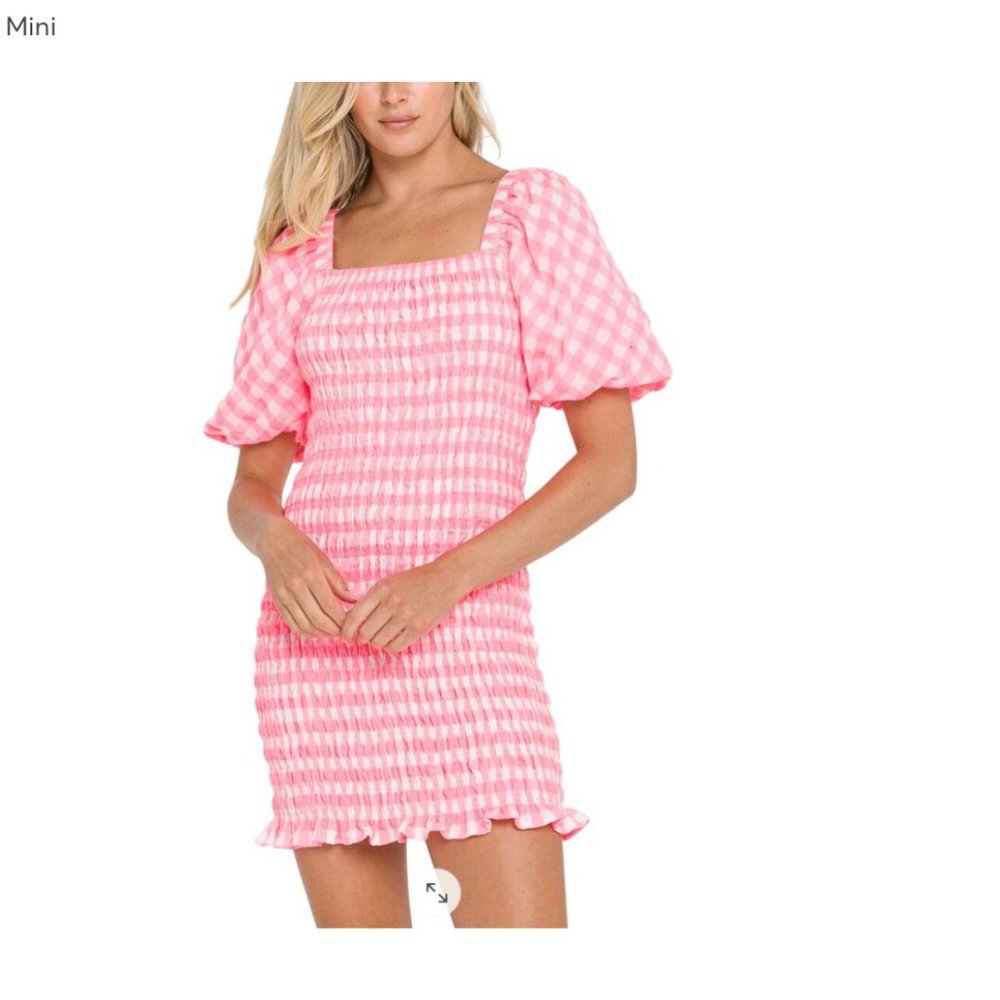 Anthropologie Pink Gingham Mini Dress
